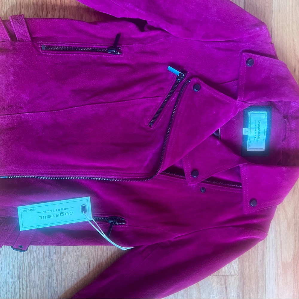 Bagatelle NWT raspberry color Suede Moto Jacket size Small